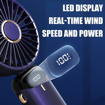 Hand Held Fan,Portable Handheld USB Rechargeable Fans with 5 Speeds,Battery Operated Mini Fan Foldable Desk Desktop Fans with LED Display for Home Office Bedroom Outdoor Travel (Darkblue)